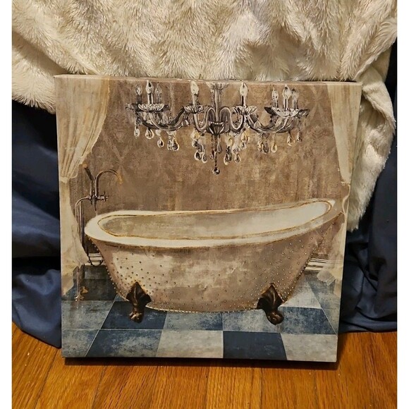 Sparkly Rhinestone French Bathtub With Chandelier Canvas Print  12"x12" - Picture 1 of 7